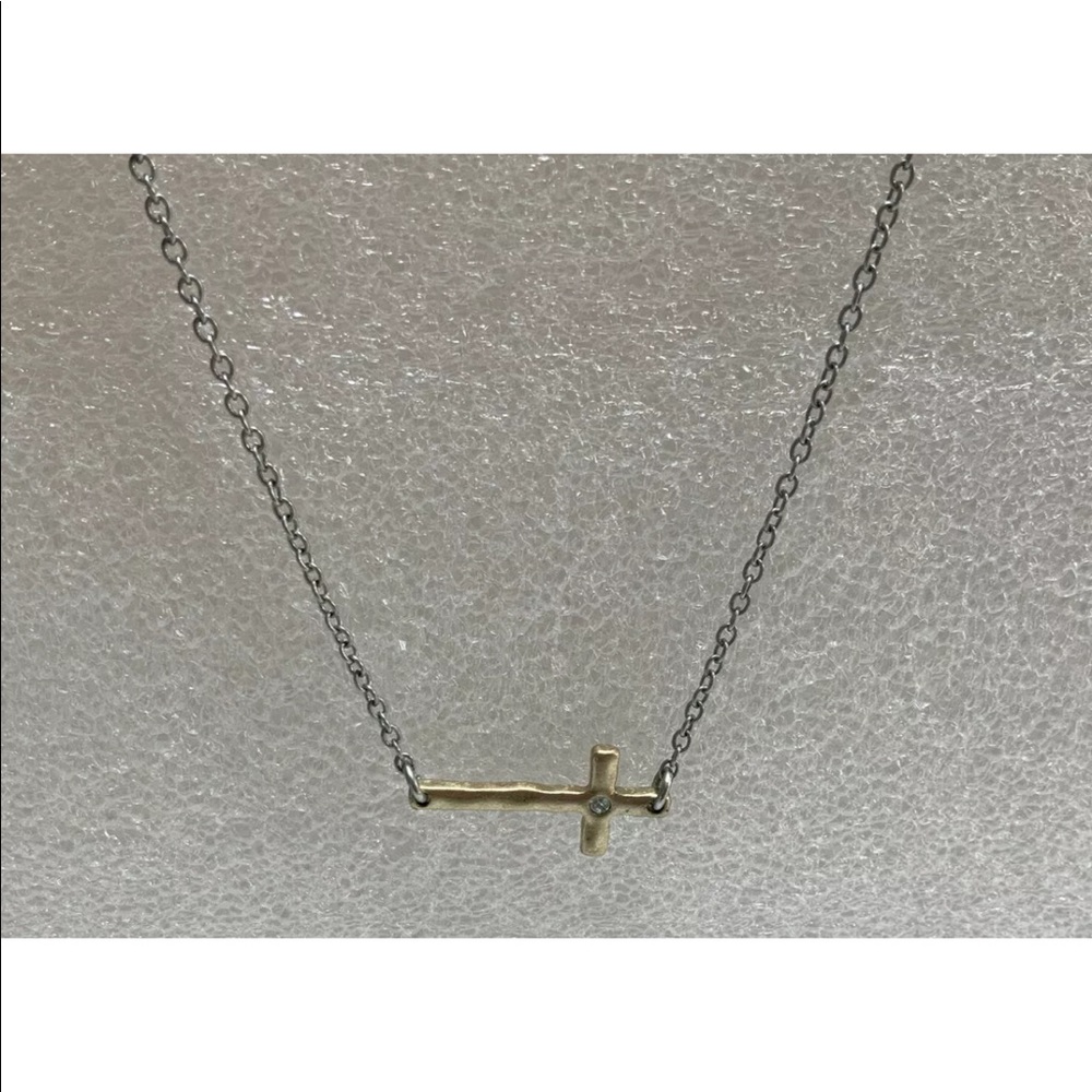 JK by Thirtyone gifts whisper cross necklace Silver chain w/ gold sideways cross